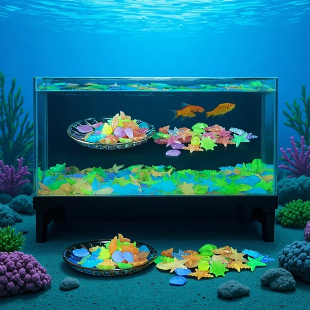 Aquarium Fish Artificial - 빛나는 해양석, 형광 조개껍데기, 화려한 불가사리